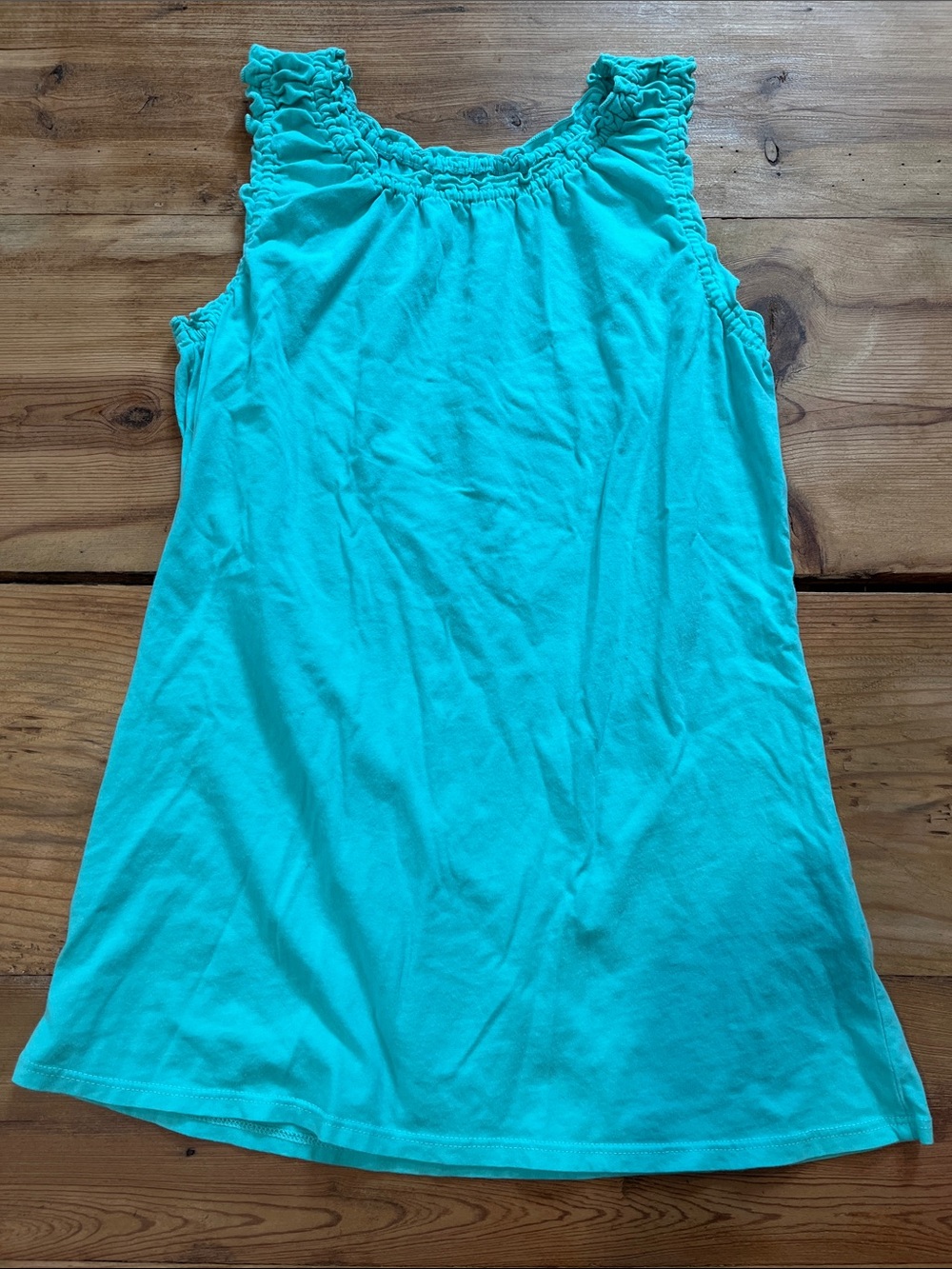 GARNET HILL Girls XS Turquoise Aqua Gathered Collar/Sleeve Blouse